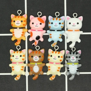 Set of 8 cute colorful resin cat pendants with metal loops for DIY jewelry making