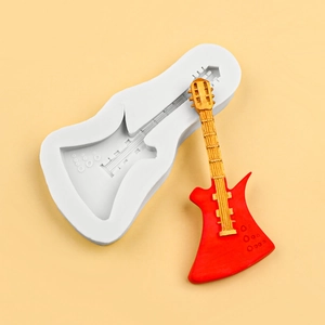 Moule en silicone détaillé en forme de guitare électrique pour pâtisserie et résine