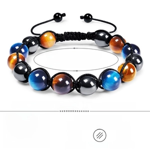 Handmade 10mm triple protection bracelet with blue tiger eye and hematite beads
