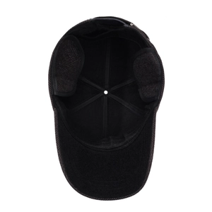 Winter wool baseball cap for men featuring warm fold-down ear flaps and thick lining