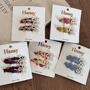 Handmade Floral Embroidery Hair Clips With Faux Artificial Pearls Fabric Wrapped BB Clips Vintage Sweet Elegant Accessories Women