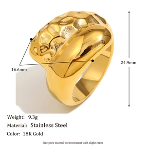 Hammered 18K gold plated stainless steel snake ring for women in minimalist retro style