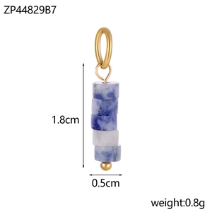Blue and white stone beaded pendant with gold metal fittings for DIY jewelry making
