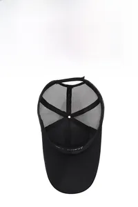 Detail view of the breathable mesh structure and interior stitching on this black cap