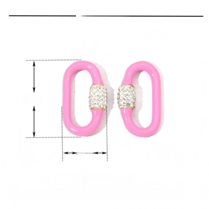 Polished stainless steel geometric oval pendant size details 22mm by 13mm with pink enamel