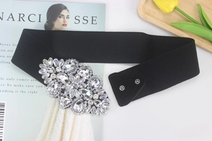 Crystal rhinestone elastic wide belt for women dress fashion waist decoration stylish.