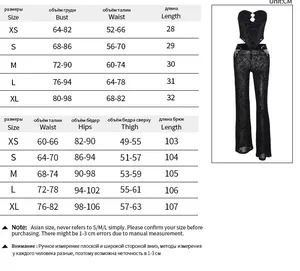 Tableau des tailles détaillé pour l'ensemble haut et pantalon avec mesures de poitrine et taille