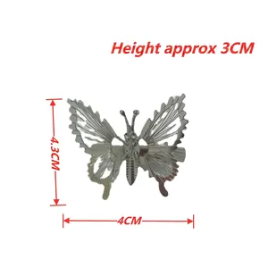 Detail view of silver hollow butterfly hair clip showing 4cm width and 4.3cm height dimensions