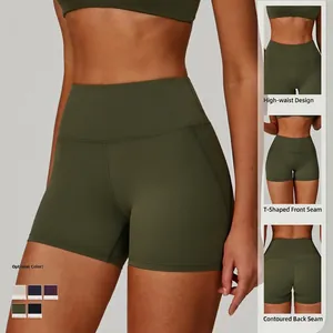 Short de yoga taille haute pour femme avec effet push-up en couleur vert militaire