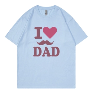 T-shirt en coton bleu clair avec imprimé I Love Dad pour hommes et femmes, coupe décontractée