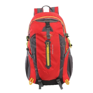 Red and grey high-capacity outdoor hiking backpack with durable ripstop nylon fabric
