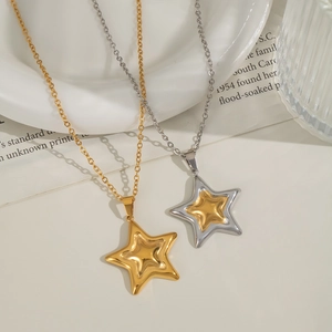 Star Pendant Necklace 304 Stainless Steel PVD Gold Plated Dainty Geometric Starry Minimalist Jewelry For Women Daily