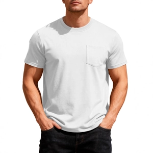 T-shirt uomo bianca in maglia nido d'ape con girocollo e taschino in vestibilità comoda
