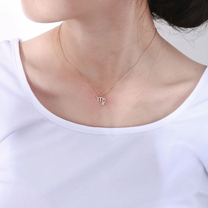 Elegant gold S925 silver Virgo zodiac necklace with sparkling crystal letter m pendant