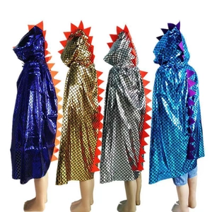 Kids Dinosaur Hooded Cape Metallic Scale Cloak For Halloween Party Role Play Performance Costume