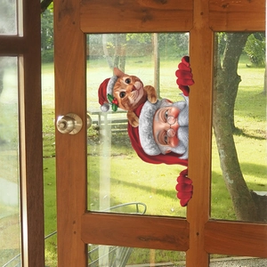 Christmas Santa and cat peeping window sticker for glass door festive home decoration