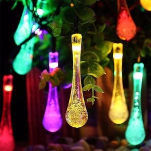 Solar powered water drop bubble string lights with multicolor LED for outdoor garden decor