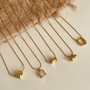 Minimalist gold plated stainless steel snake chain necklaces with diverse pendants