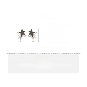 Detail showing dimensions of star-shaped earrings with mother-of-pearl and zircons
