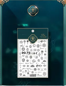 Detail of TS-489 5D nail art stickers with black mystical eye and sun patterns