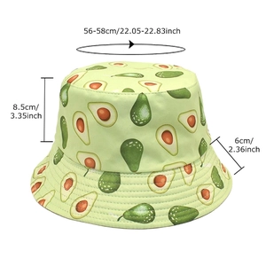 Reversible bucket hat with avocado print and dimensions: 56-58cm circumference