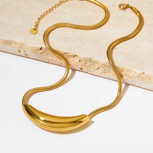 Minimalist Stainless Steel Necklace Curved Tube Pendant Geometric Snake Chain Polished Mirror Finish Modern Jewelry For Women
