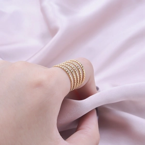 Adjustable multilayer 304 stainless steel textured gold ring shown on index finger