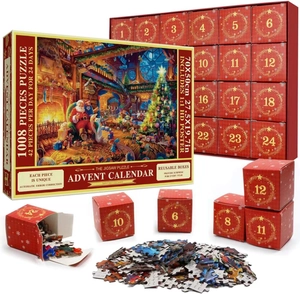 Détails du puzzle Calendrier de l'Avent 1008 pièces avec ses 24 petites boîtes rouges