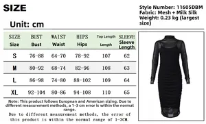 Guide des tailles pour robe en maille deux pièces montrant mesures S-XL et détails tissu