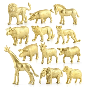 Set of 12 miniature golden forest animal figurines with detailed textures and matte finish