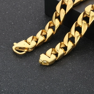 Polished 15mm gold-plated Cuban chain necklace with secure lobster clasp for men