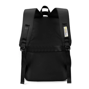 Minimalist black waterproof college backpack with breathable padded straps back view