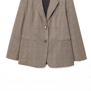 Blazer à carreaux pour femmes en gris-brun avec deux boutons et coupe décontractée