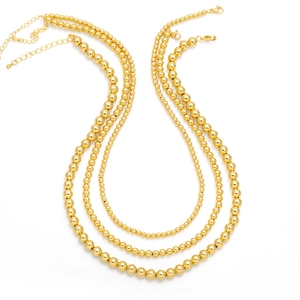 Three-piece layered 18k gold plated copper bead chain necklaces with lobster clasp