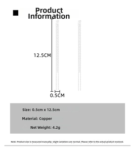 Detailed size and material technical diagram for copper tassel chain earrings in minimalist style