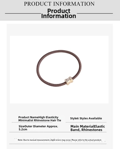 Detailed size chart showing a 5.2cm diameter brown elastic hair tie with gold rhinestones