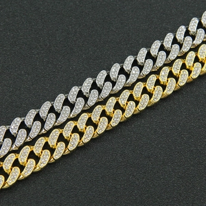 Colliers à maillons cubains en or et argent sertis de strass brillants pour hommes
