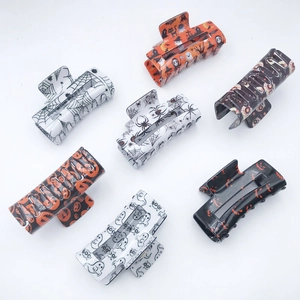 Halloween PVC hair claw clips set with pumpkin, spider web and ghost patterns
