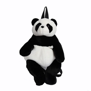 Fashionable panda-shaped plush backpack for women featuring soft black and white fur