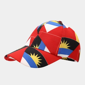 Close-up of the Antigua and Barbuda flag pattern printed on kids' baseball cap