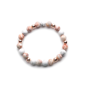 Fashionable white turquoise and rose quartz beaded bracelet with rose gold metal spacers