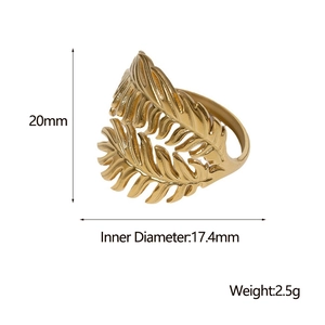 Specifiche dettagliate dell'anello a foglia in acciaio inossidabile dorato con dimensioni