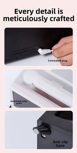 Detail view of L-shaped plug, detachable water guard and non-slip base of the humidifier