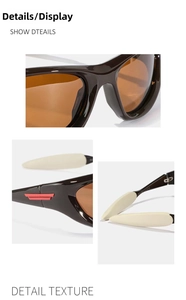 Detail view of cat eye sunglasses showing red hinge accent and 8012 specifications