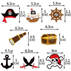 Pirate birthday theme confetti set with various cardstock cutouts and size measurements