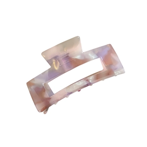 Large square acetate hair claw clip with purple marble pattern and hollow-out design