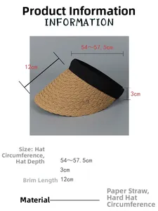 Detaillierte Größentabelle für den Stroh-Visor mit 12cm Krempe und Papierstroh-Material