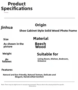 Detailed specification chart for trapezoid beech wood photo frame with size parameters