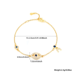 Macro detail of S925 sterling silver evil eye bracelet with size and weight measurements