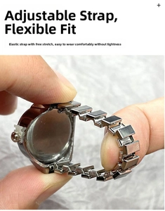 Detail of the flexible elastic metal watch ring band showing stretch functionality